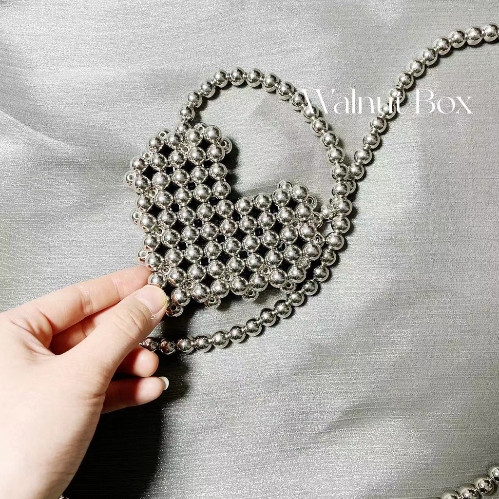 Túi Đeo Chéo Mini Bằng Kim Loại Họa Tiết Trái Tim Dễ Thương