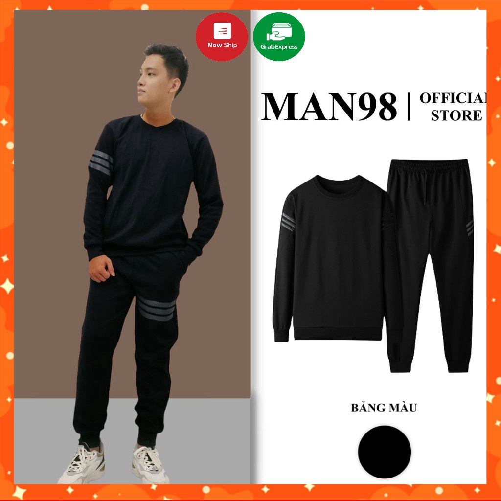 Bộ nỉ nam thu đông, đồ bộ thể thao nam kẻ cánh tay 3 vạch cao cấp M16