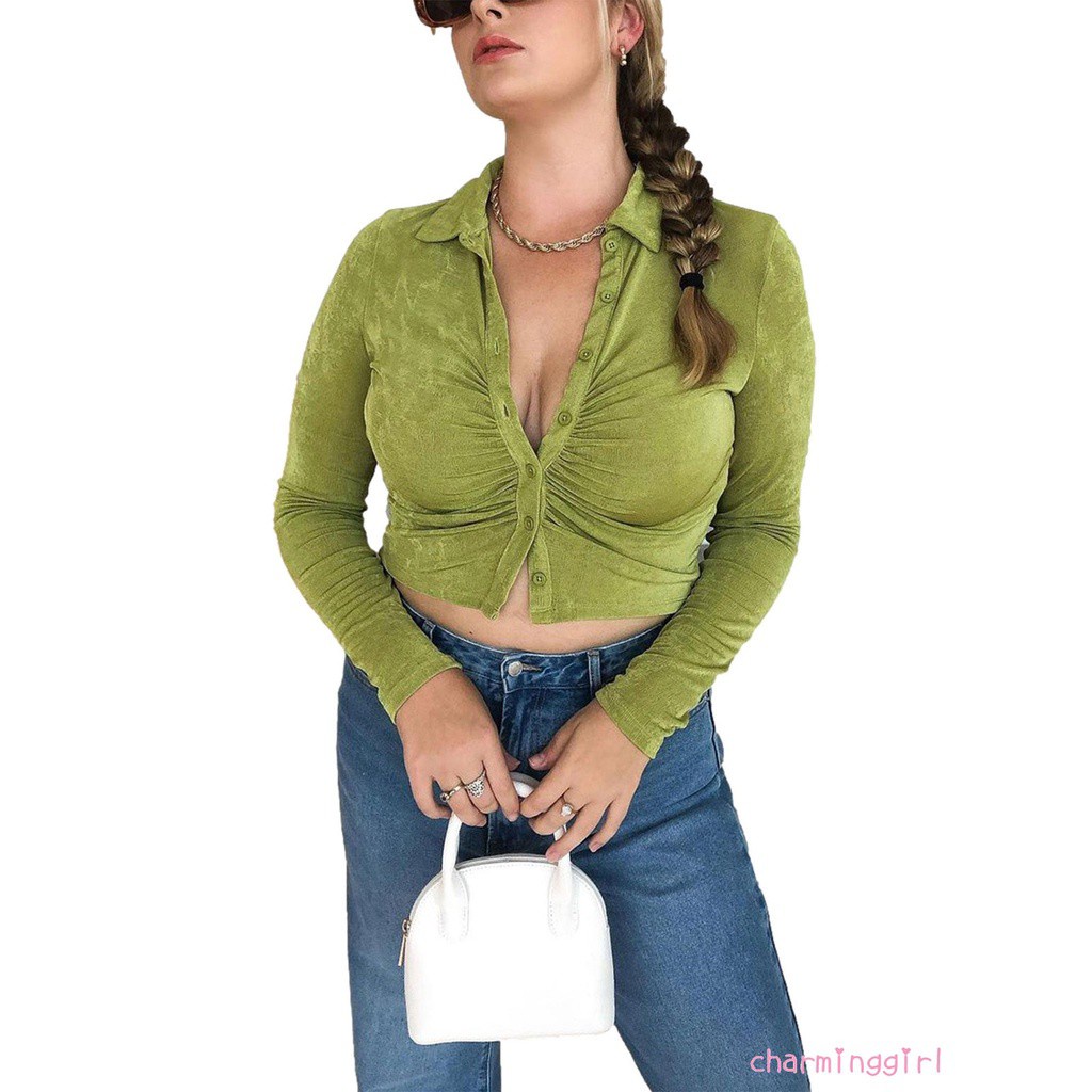 Áo Sơ Mi Tay Dài Cổ Bẻ Màu Sắc Thanh Lịch Cho Nữ