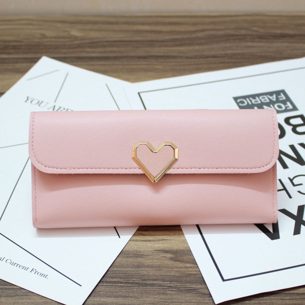 Ví nữ đựng tiền nhiều ngăn dáng dài trái tim chất da cao cấp phong cách thanh lịch