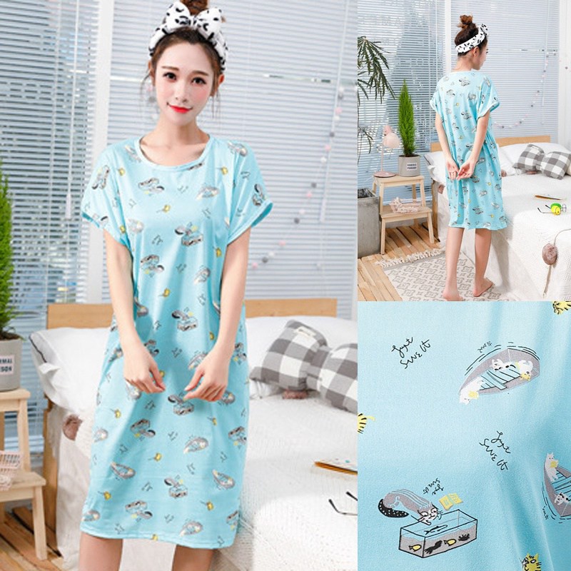 Đầm ngủ tay ngắn cổ tròn hoạ tiết hoạt hình đáng yêu | BigBuy360 - bigbuy360.vn