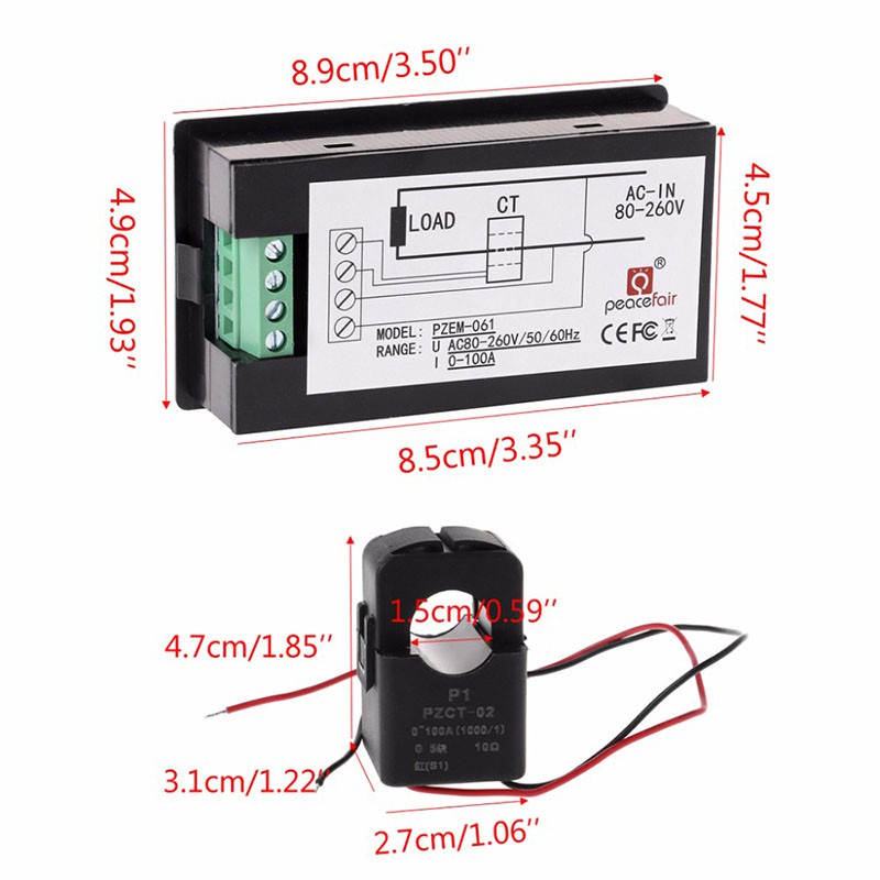 Đồng hồ đo điện 100A AC 80 ~ 260V Vôn kế chính xác Ampe kế KWh Watt Đồng hồ đo năng lượng Điện áp Máy đo dòng điện