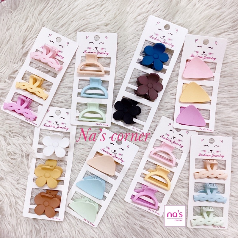 Bộ 3 kẹp tóc gấp tóc gắp càng cua 7 răng nhỏ nhựa mịn đẹp vintage