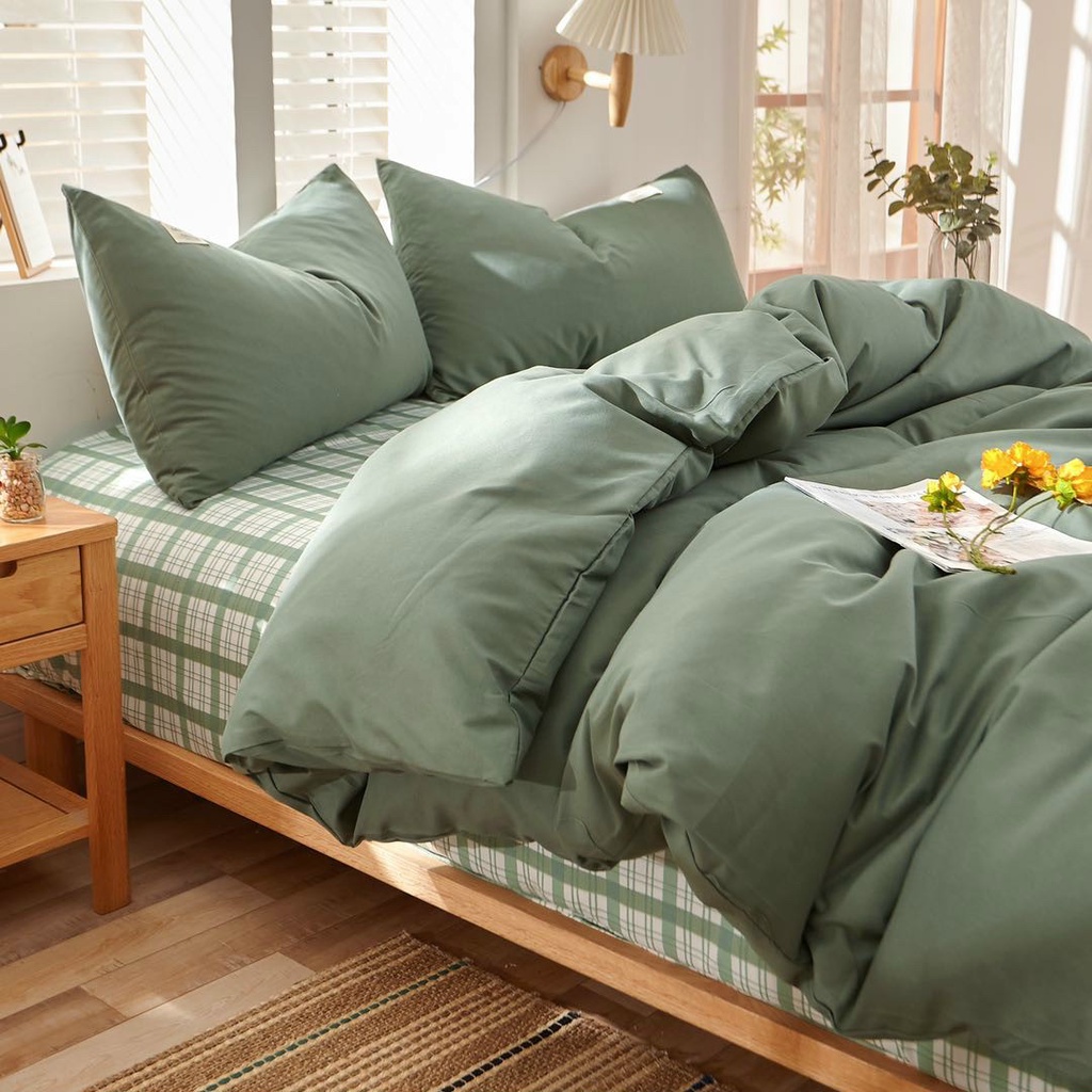 Bộ Chăn Ga Và Vỏ Gối Cotton Tici Mix Kẻ Xanh Ngọc (Sản phẩm không kèm ruột ), Vải đẹp mềm mịn