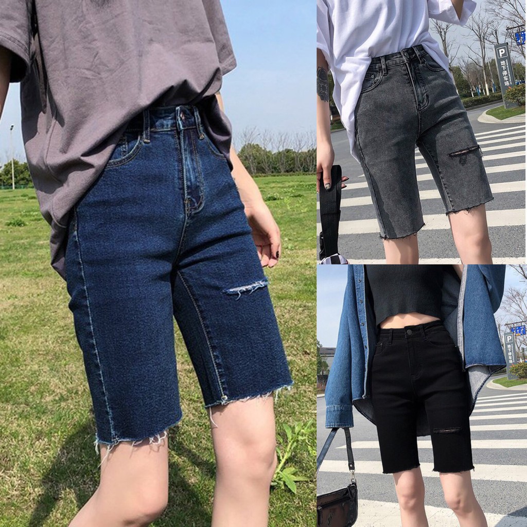 (LOẠI 1) Quần short jeans lửng rách gối