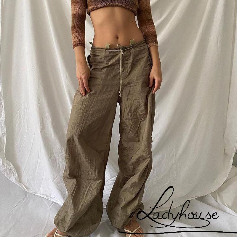 Quần Dài Dáng Rộng Màu Sắc Đơn Giản Có Dây Rút Dành Cho Nữ