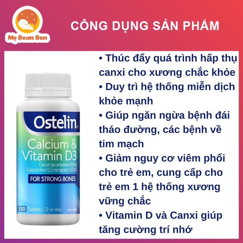 Canxi Bầu Ostelin Calcium &amp; Vitamin D3 của Úc 130 viên bổ sung Canxi và D3 cho bà bầu mẹ sau sinh duy trị hệ miễn dịch