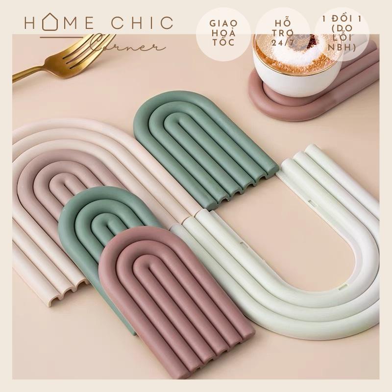 Lót cốc tấm lót nồi silicon cách nhiệt chống thấm nước hình cầu vồng | HOME CHIC CORNER