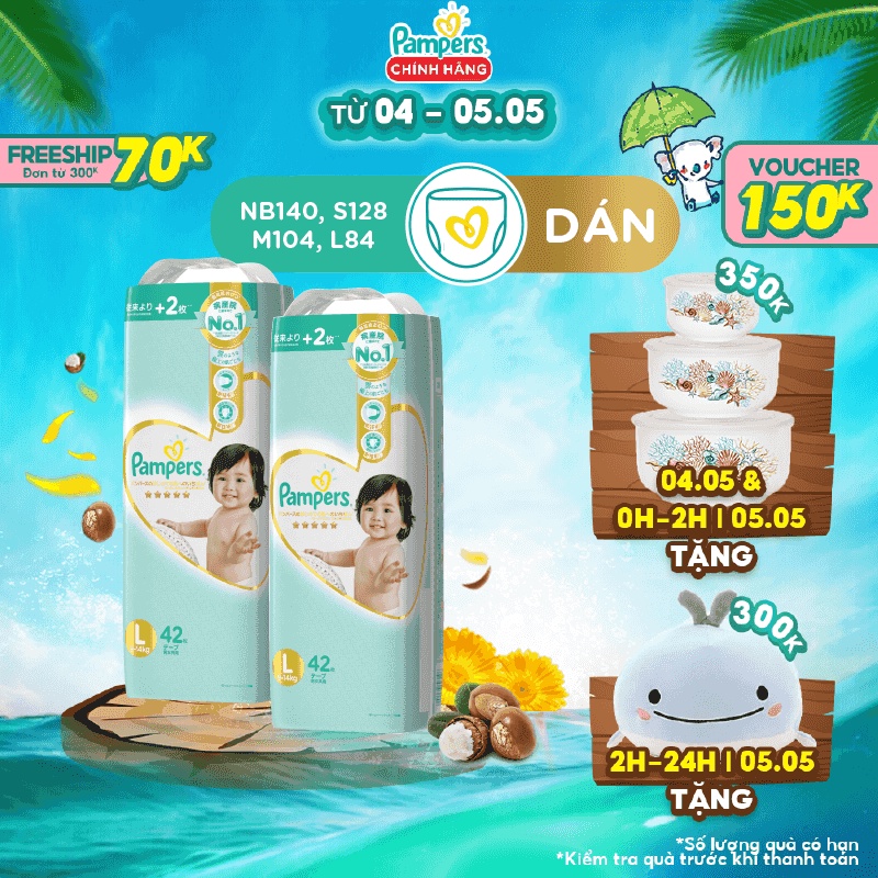 Combo 2 Tã Dán Pampers Nội Địa Nhật Bản NB66+4/S60+4/M48+4/L40+2