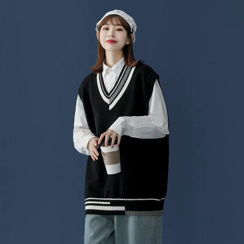 Áo len nam không tay cổ chữ V dáng rộng phong cách hàn Quốc xe tăng cho và nữ bigsize fashion áo len dệt kim áo vest unisexáo cặp áo không tay sweater