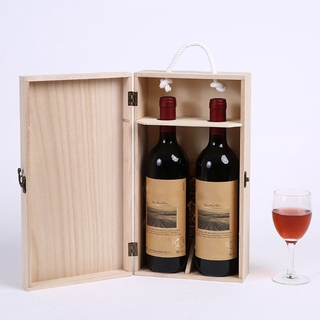 Hộp đựng chai rượu vang bằng gỗ thông in họa tiết chữ cái chất lượng cao hai ngăn tiện lợi
