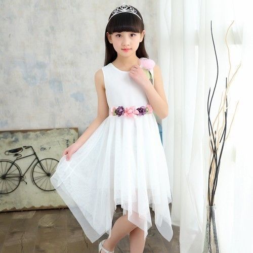 Đầm Voan Xòe Không Tay Lưng Cao Họa Tiết Hoa Xinh Xắn Dành Cho Bé Gái 5-15 Tuổi