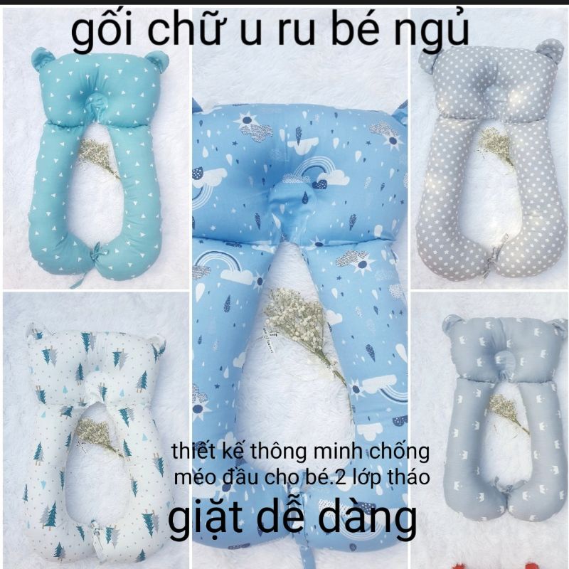 GỐI CHỮ U RU BÉ NGỦ(chống méo đâu-vải cotton oganic)