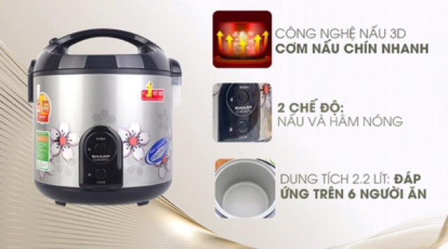 Nồi cơm điện Sharp 2.2 lít KS-R231STV-HÀNG TRƯNG BÀY MƠI 98%