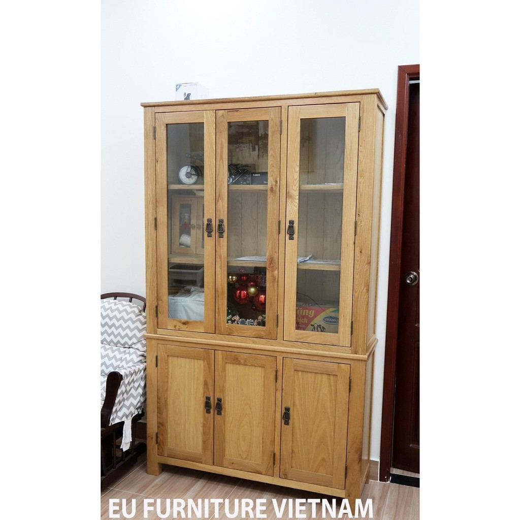 bộ tủ chén tủ ly gỗ sồi Mỹ