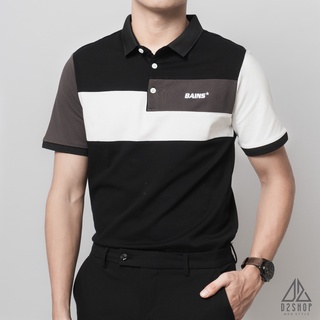 Áo thun polo nam D2shop, áo polo nam phối 3 PAINS, màu đen