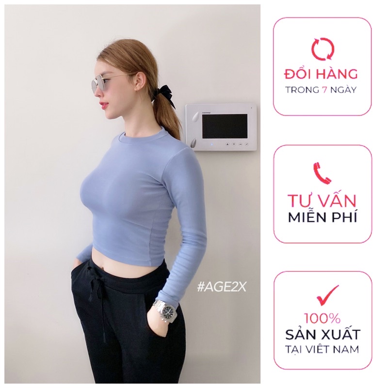 8 Màu áo CROPTOP tay dài AGE2X chính hãng, KIỂU DÁNG body, ôm gọn LÝ TƯỞNG CHO MỌI CÔ GÁI