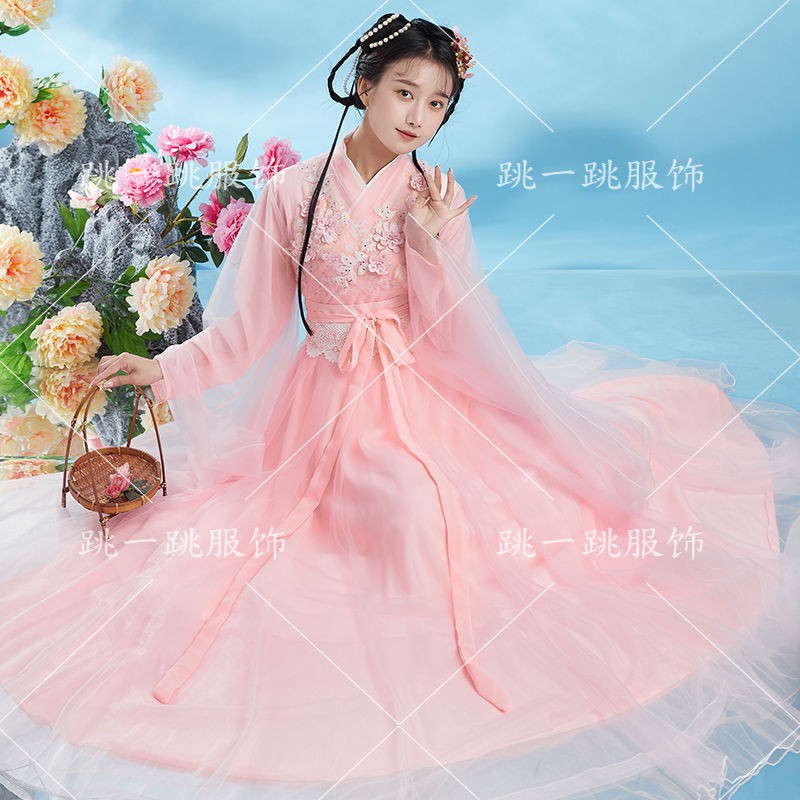 Chân váychân váy tennis☒✎Hanfu Fairy màu hồng Trang phục cổ đại Phong cách gốc Trung Quốc Siêu tích chảy dưới vá