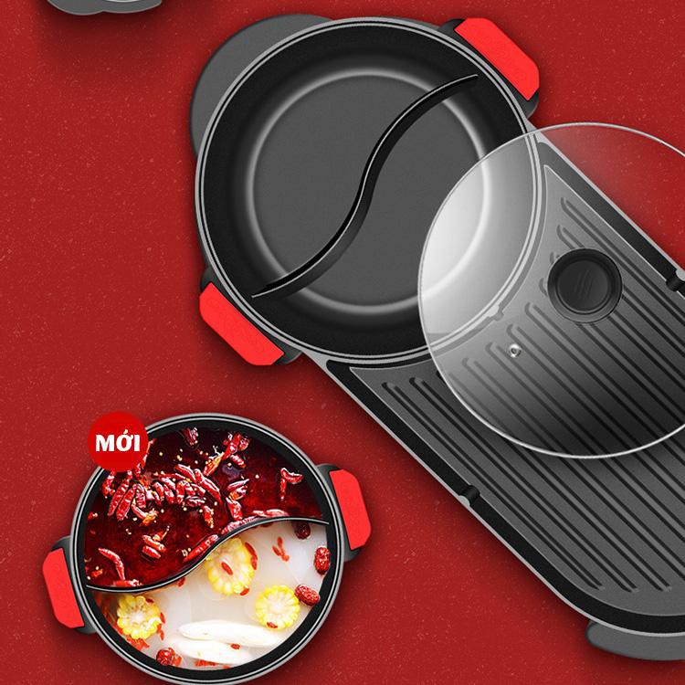 Bếp lẩu nướng 2 trong 1 BBQ 2 dây nguồn riêng Unika không khói công suất 3000W cho gia đình bạn có bữa ăn ngon hơn