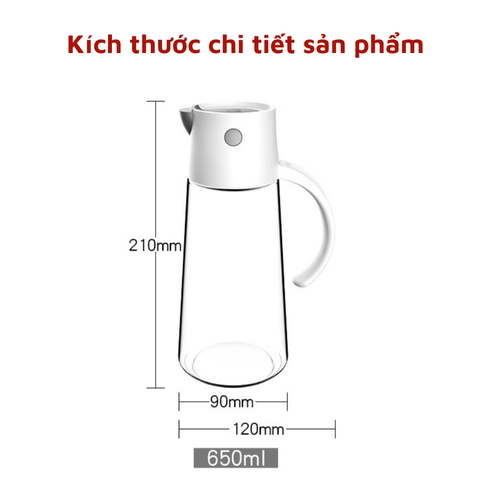 Bình đựng dầu ăn thủy tinh có chia vạch tay cầm dung tích 650ml tiện ích cho nhà bếp xinh