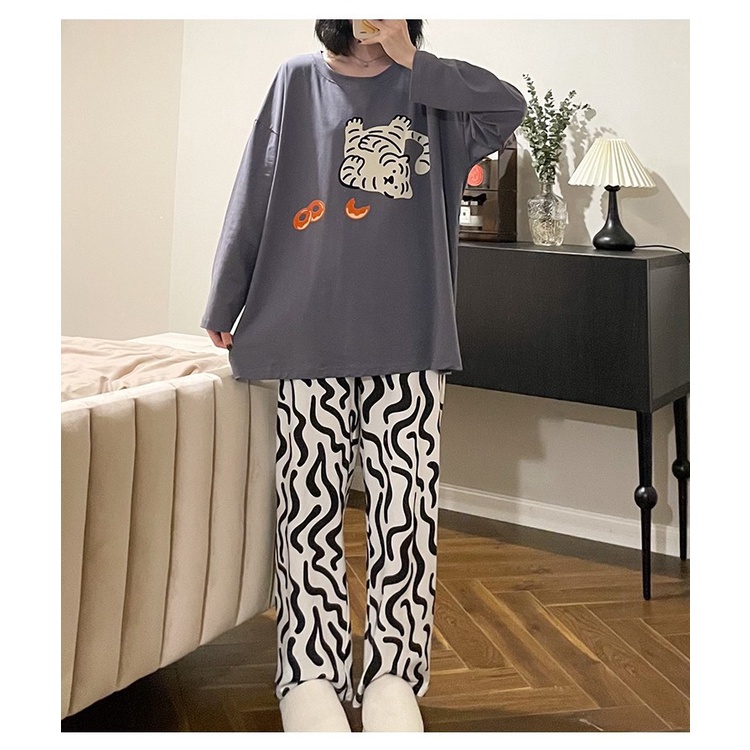 Bộ Đồ Ngủ Tay Dài Dáng Rộng In Họa Tiết Mickey Thời Trang Xuân Thu Xinh Xắn Cho Nữ La120