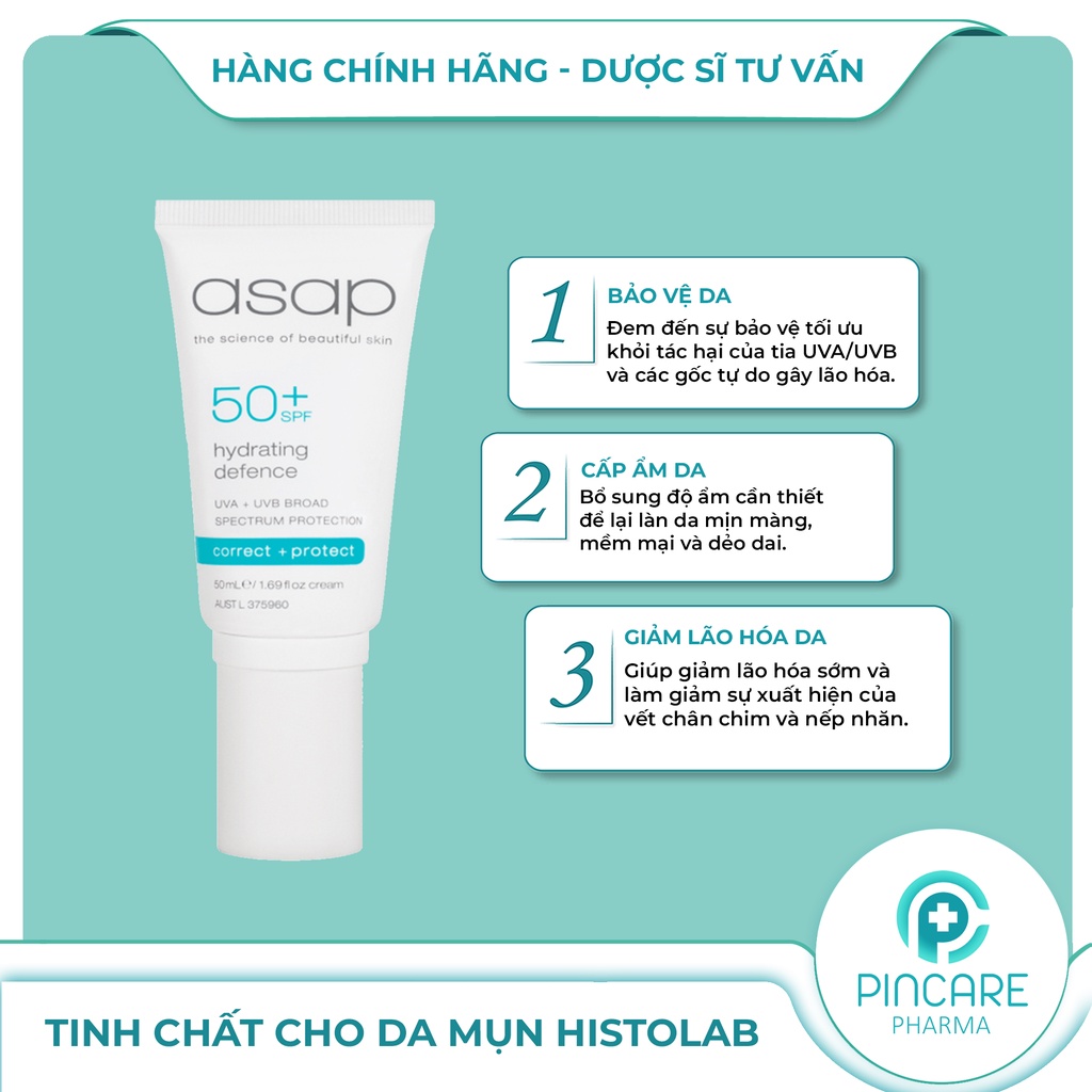 Kem chống nắng dưỡng ẩm Asap SPF50+ Hydrating Defence 50ml - Hàng chính hãng - Nhà thuốc PinCare