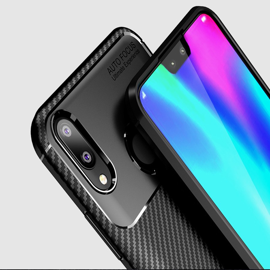 Case huawei y9 2019 cao su đúc vân carbon nâu