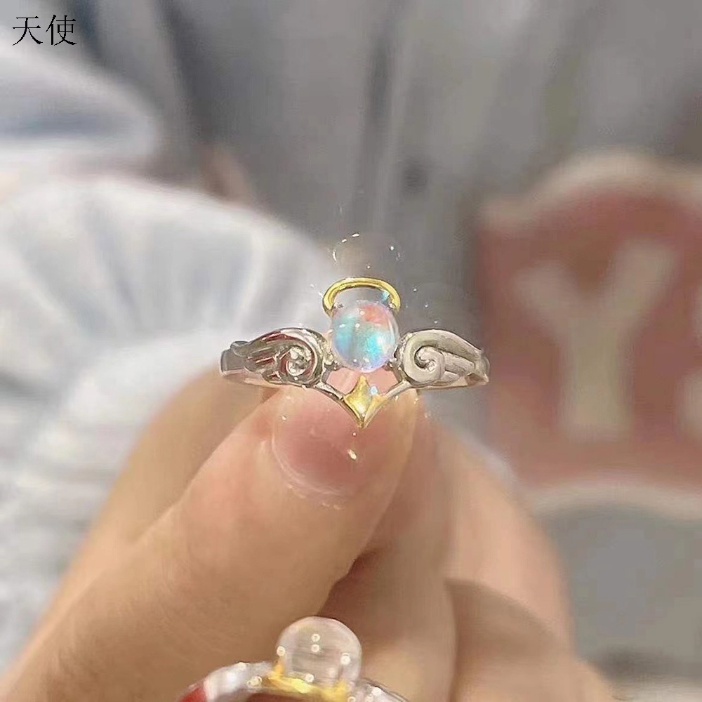 ✨✨Nhẫn Hở Mạ Bạc Đính Đá Mặt Trăng Và Thiên Thần Sang Trọng Cho Cặp Đôi