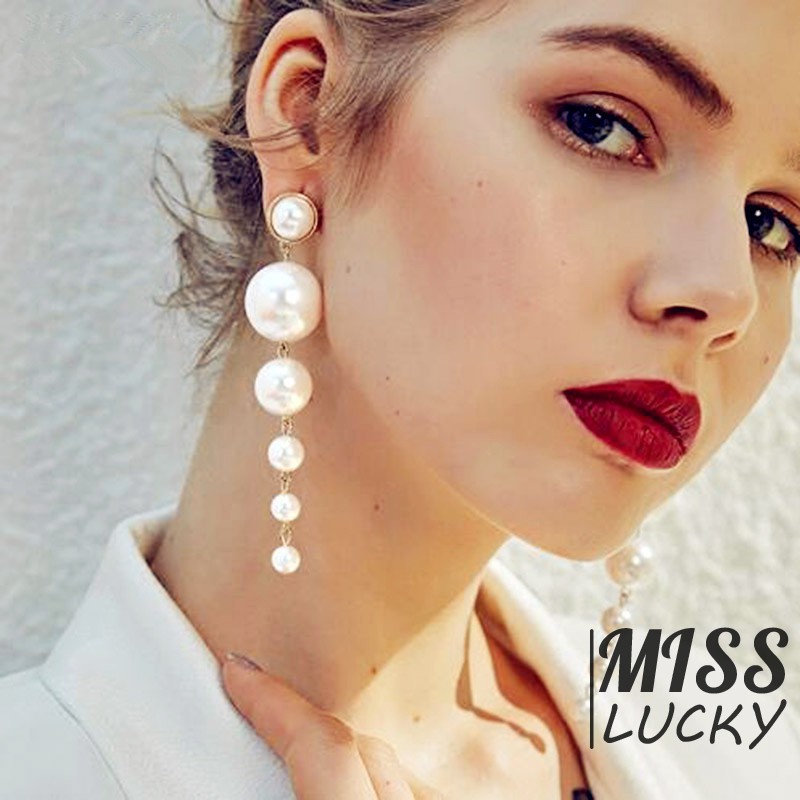 Đôi khuyên tai nữ kiểu dáng dài gắn ngọc trai thời trang độc đáo