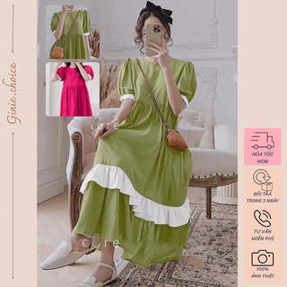 Đầm maxi dài Babydoll tay phồng, Váy maxi dài đi biển, đầm xòe tay phồng