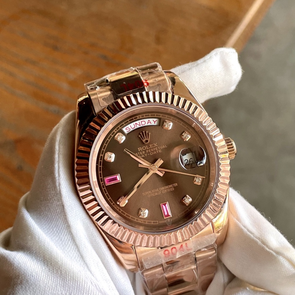 Đồng Hồ Nam RoLex Sapphire RA33 Mặt NÂU Day-Date Máy cơ Automatic Nhật Chống xước Tuyệt Đối
