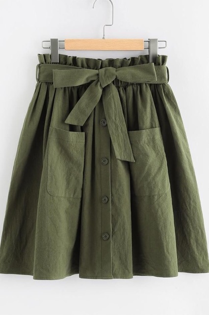 Chân váy Linen cúc gỗ