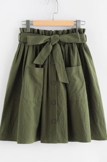 Chân váy Linen cúc gỗ