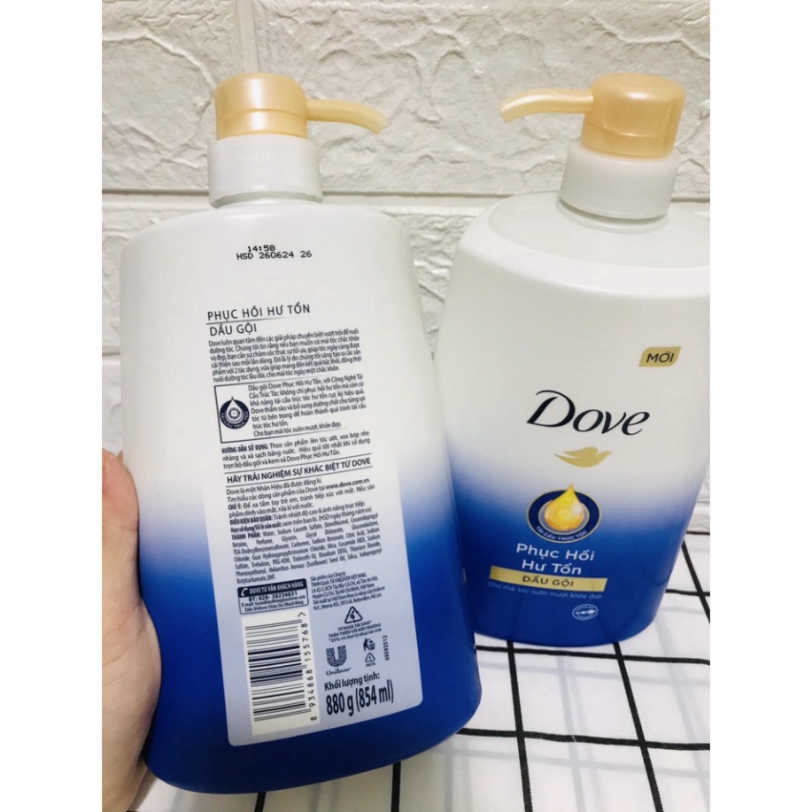 Dầu gội phục hồi tóc Dove Phục Hồi Hư Tổn Công nghệ độc quyền Định Vị Hư Tổn Chính Xác cho tóc suôn mượt, khỏe đẹp 880g