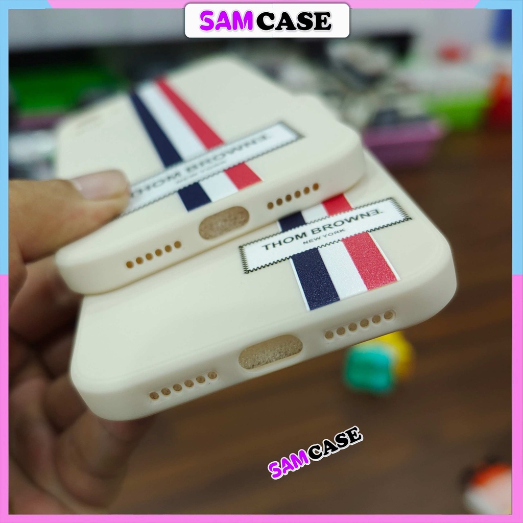 Ốp lưng iPhone 6/6s/7/8/X/XS/11/12/13 Pro Plus Max viền vuông chống sốc silicon mềm bảo vệ camera hình Thom Browne SC123
