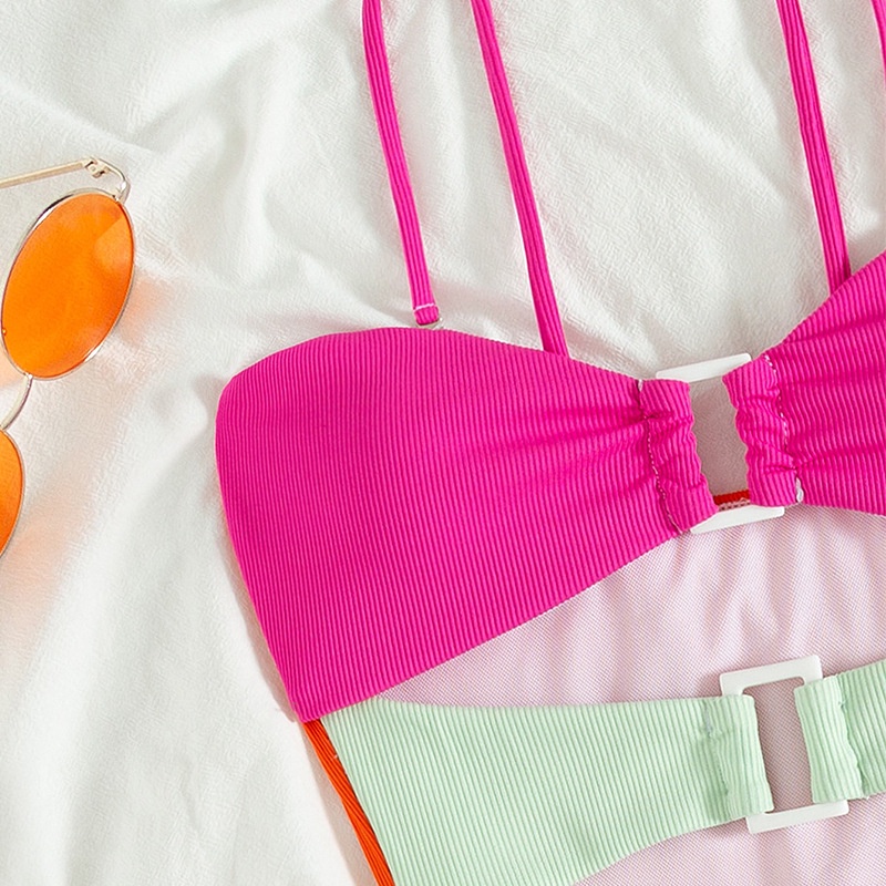 Đồ Bơi Một Mảnh Họa Tiết Kẻ Sọc Nhiều Màu Sắc Phong Cách Âu Mỹ Mới Cho Nữ