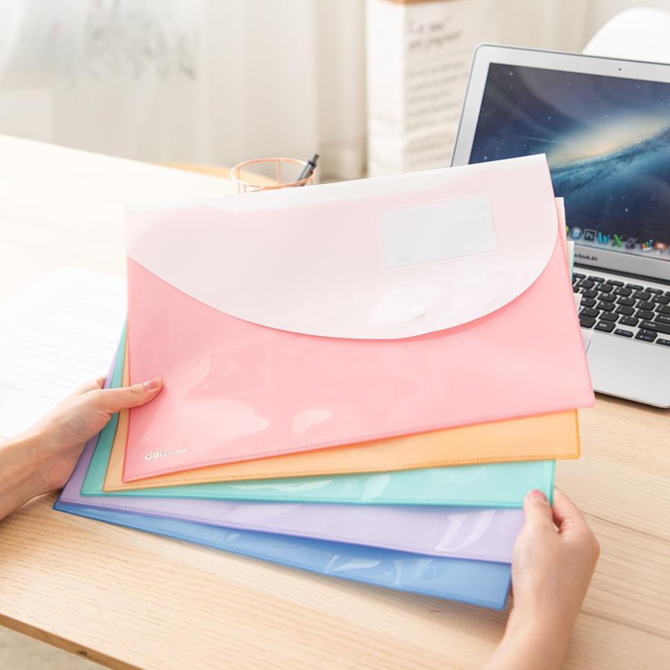 Túi hồ sơ A4 Deli, Đỏ/Cam/Xanh dương/Tím/Xanh lá cây - 1 chiếc - E5506