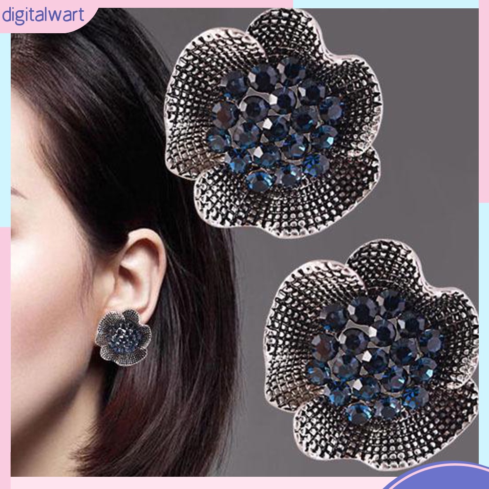 Cặp Khuyên Tai Hình Hoa Hồng Đính Đá Quý Nhân Tạo Sang Trọng Cá Tính Dành Cho Nữ