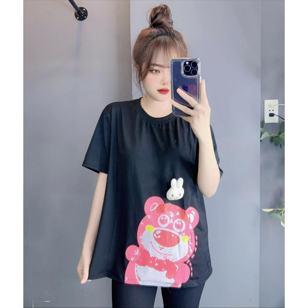 Bộ gấu kèm thỏ bông gài, in hình gấu,  quần thun ôm . Có sẵn