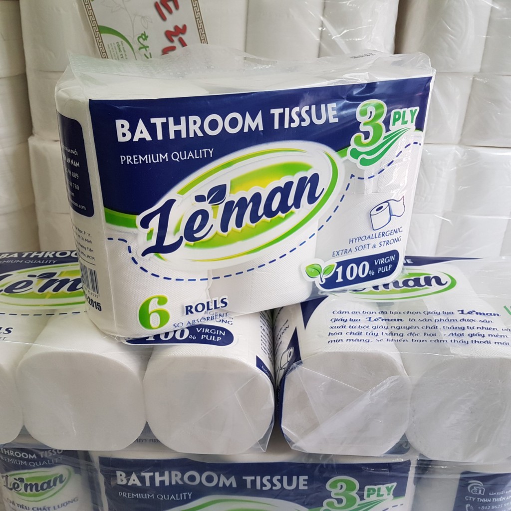 Cây (10 lốc) giấy vệ sinh Leman Xanh lốc 6 cuộn (60 cuộn) - KHÔNG LÕI HOẶC CÓ LÕI