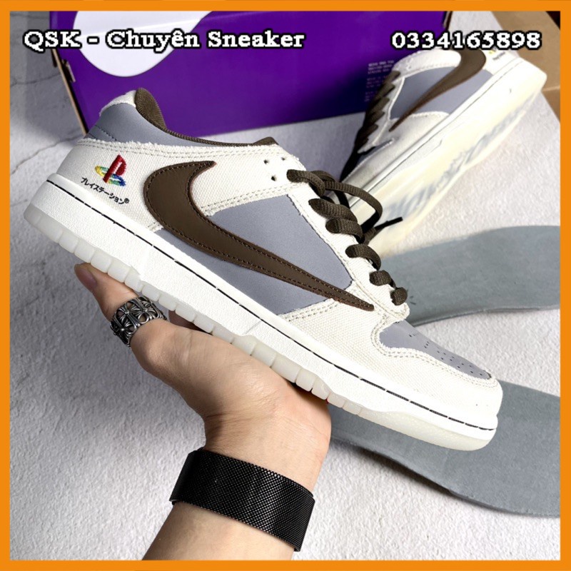 Giày SB Dunk Low PlayStation Cao Cấp Fullbox, Giày thể thao Sb dunk trắng xám móc ngược cực đẹp