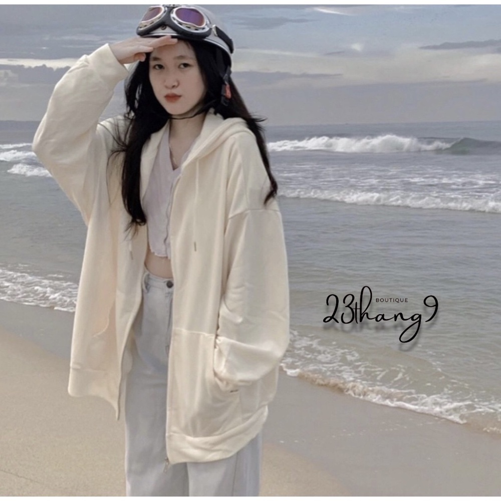 Áo khoác nỉ hoodie áo khoác nỉ trơn nam nữ tay phồng form rộng zip basic unisex phong cách ulzzang đi phố 23thang9