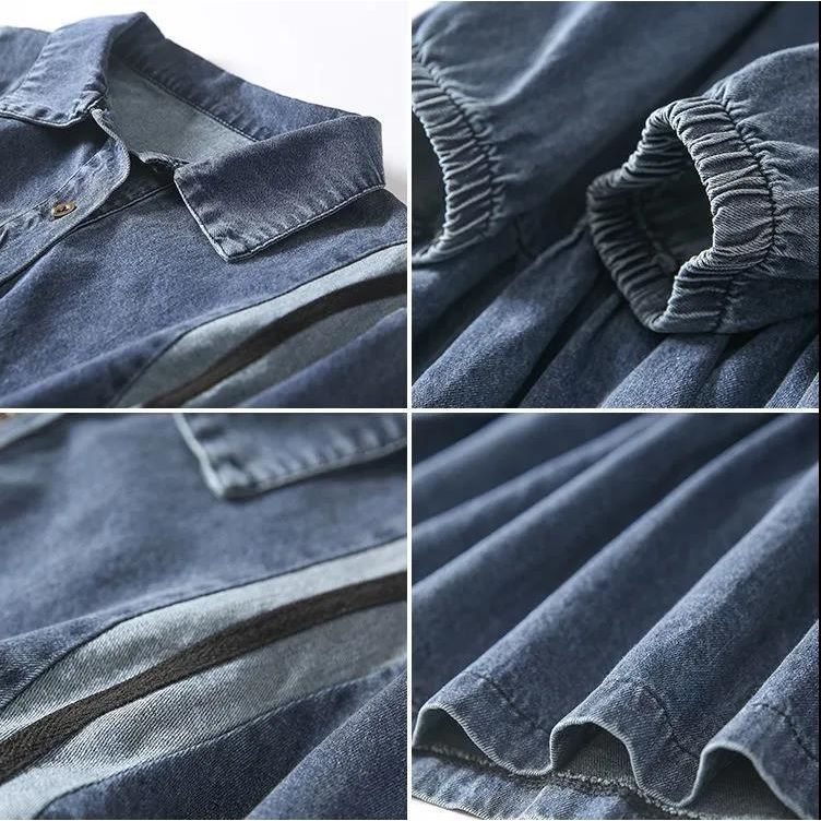 Đầm Denim Tay Dài Cổ POLO Thời Trang Xuân Thu Dành Cho Nữ Cỡ Lớn 2022