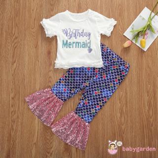 Set Áo Thun Tay Ngắn & Quần Dài Ống Loe Cho Bé Gái