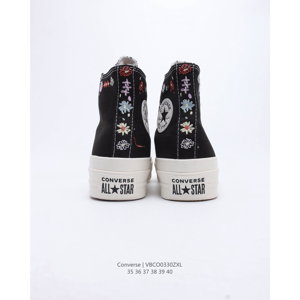 Giày Converse All Star Lift Cổ Cao Chất Liệu Canvas Thêu Họa Tiết Hoa Cúc / Mặt Trăng / Ngôi Sao 1249