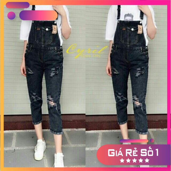 [RẺ VÔ ĐỊCH] Quần Yếm Bò Nữ 2 Túi Rách Mài Siêu Hot cực trẻ trung, dễ thương