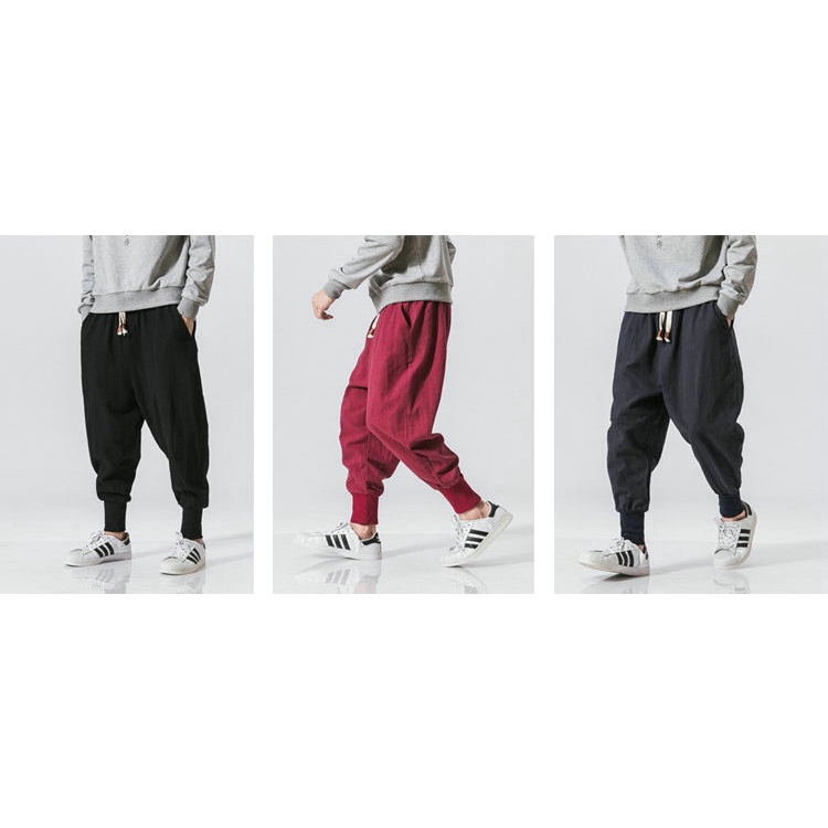 Quần Jogger Cotton Lanh Dài Đến Mắt Cá Chân Phong Cách Trung Hoa Cho Nam Giới Có Size M-5XL