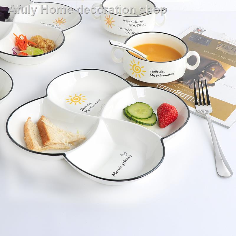 Đĩa sứ chia 4 ngăn đựng thức ăn phong cách Bắc Âu sáng tạo tiện lợi