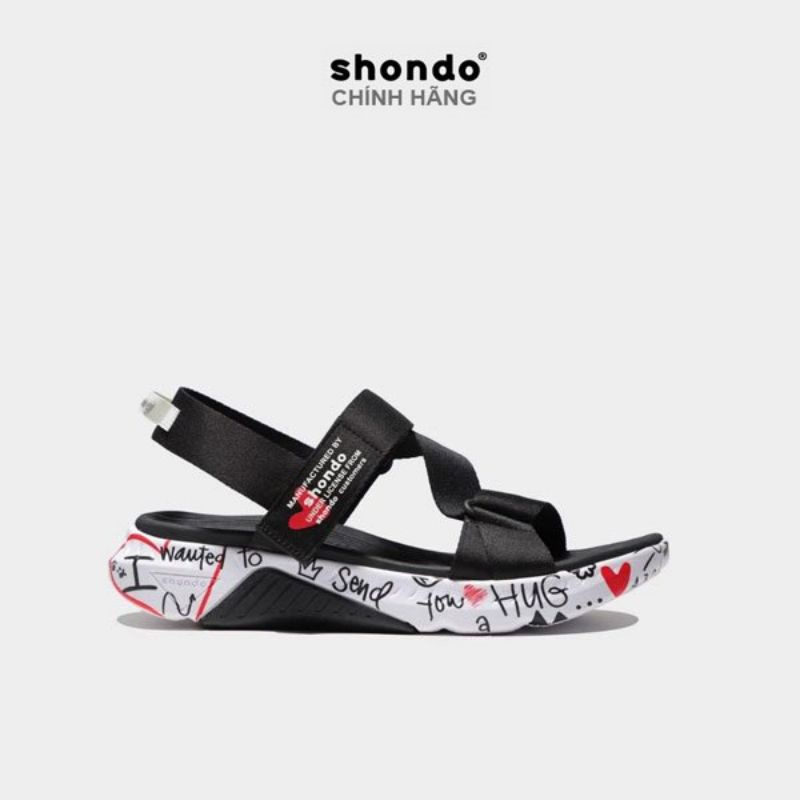 Sandal Shondo F7 Crush đen đế trắng in chữ F7L0010