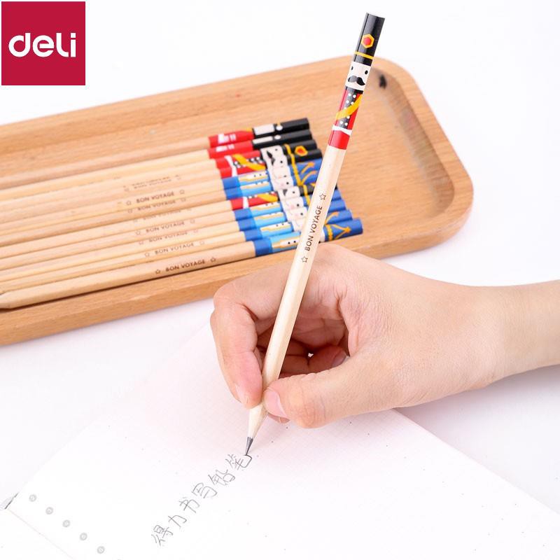 Bút chì lục giác 2B Deli, Vàng, Xanh, Hồng, Xanh lá/ sọc trắng - 12 cây/hộp E37000 [Deli]